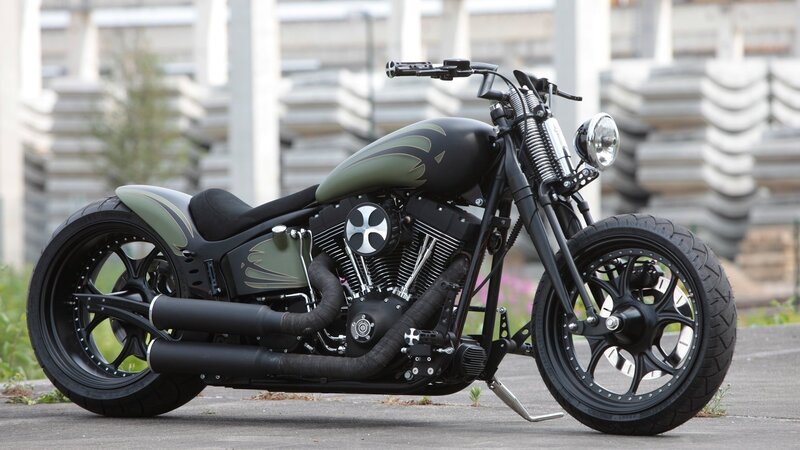 Custom Chopper Motorcycle — Black, Calm, Afternoon, Photograph, Engine