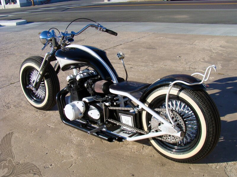 Custom Chopper Motorcycle — Black, Calm, Afternoon, Photograph, Road