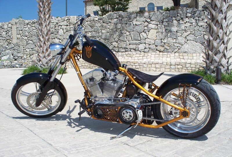 Custom Chopper Motorcycle — Black, Calm, Afternoon, Photograph
