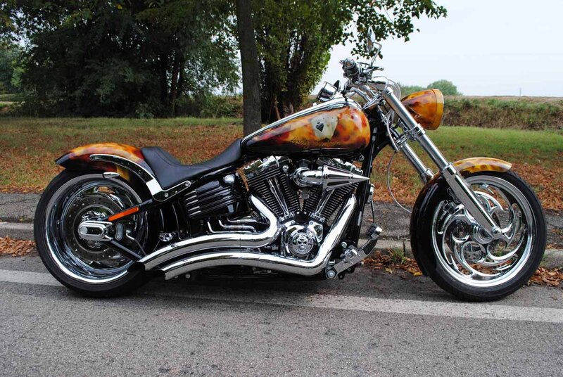 Custom Chopper Motorcycle — Black, Calm, Autumn, Photograph