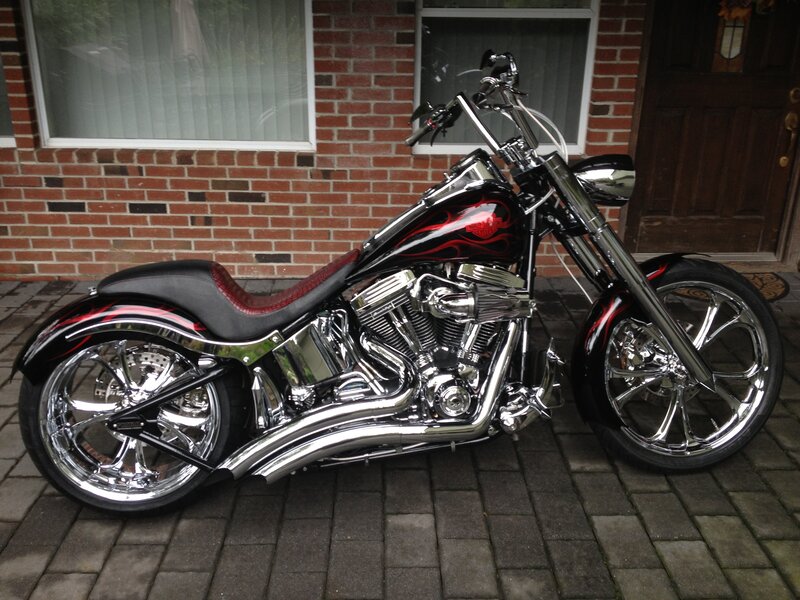 Custom Chopper Motorcycle — Black, Calm, Photograph