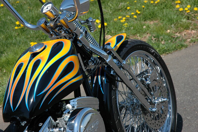 Custom Chopper Motorcycle — Black, Calm, Spring, Photograph