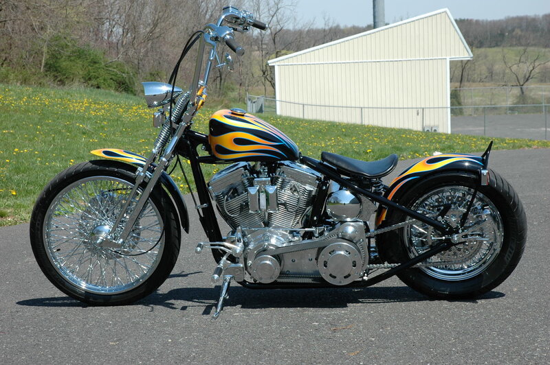 Custom Chopper Motorcycle — Black, Calm, Spring
