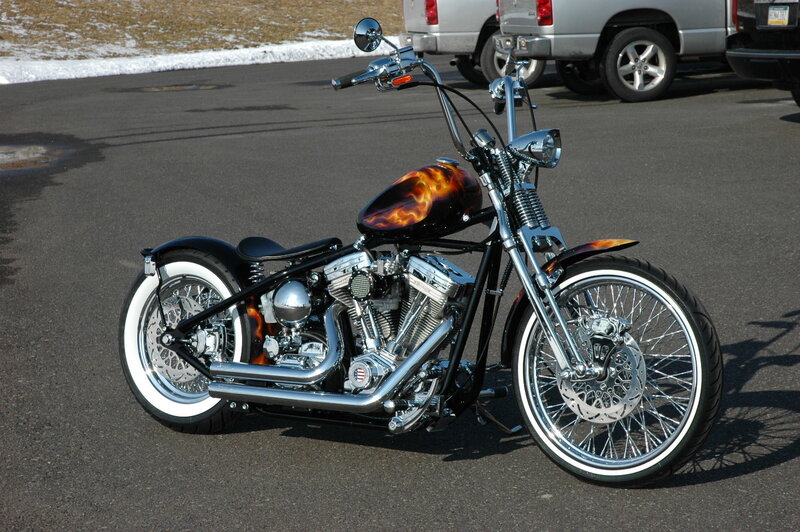 Custom Chopper Motorcycle — Black, Calm, Winter