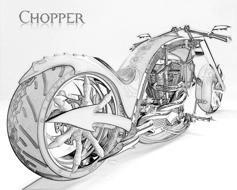 Custom Chopper Motorcycle — Black, Detailed