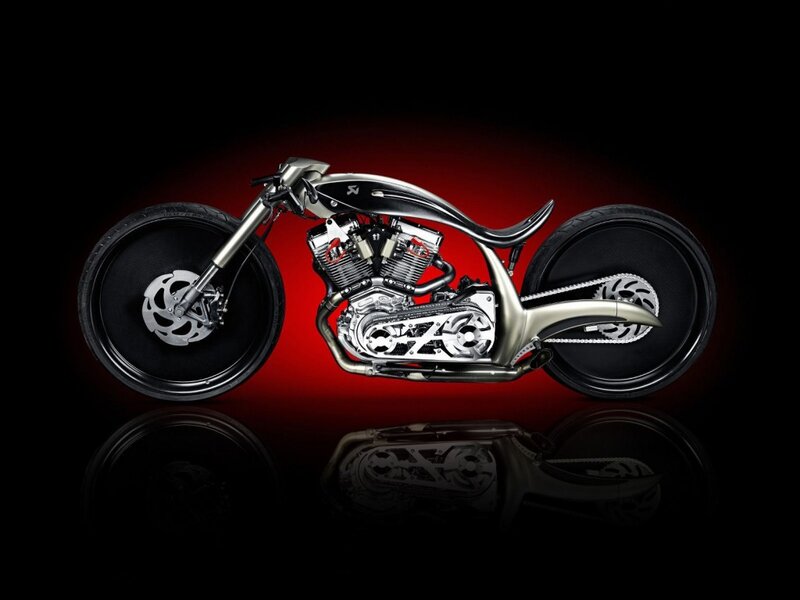 Custom Chopper Motorcycle — Black, Dramatic, 3d Render, Engine
