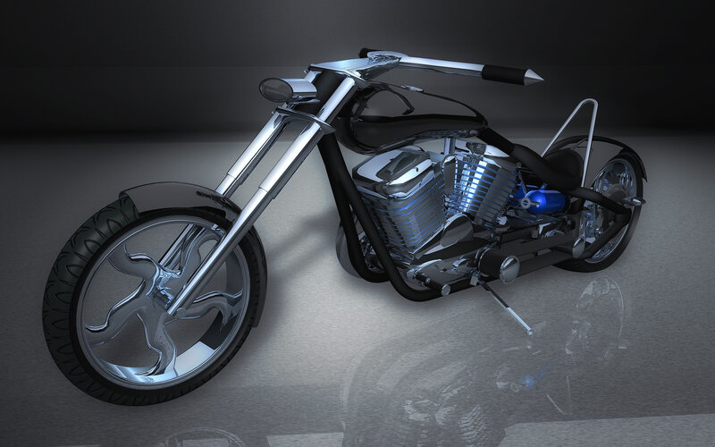 Custom Chopper Motorcycle — Black, Dramatic, 3d Render