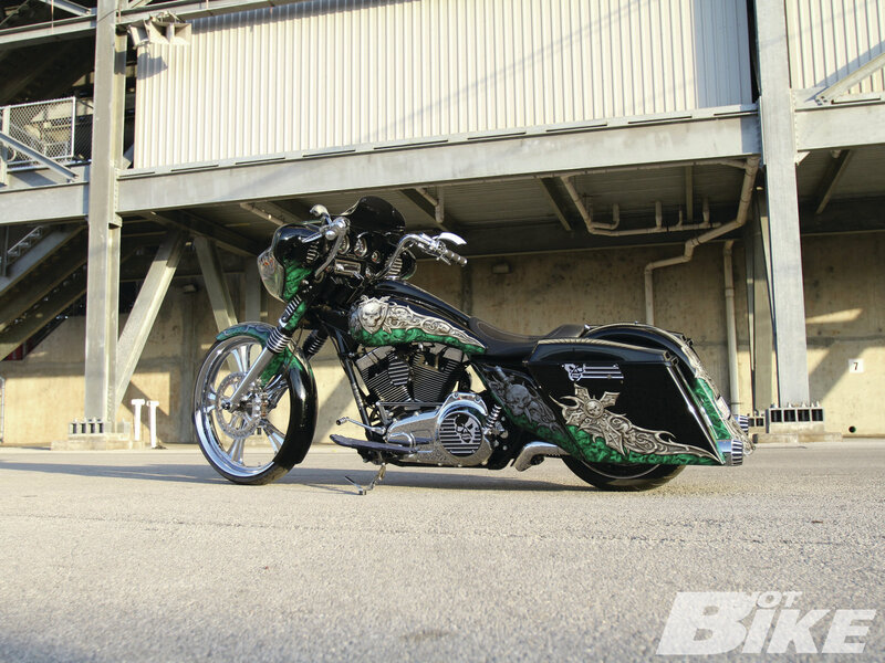 Custom Chopper Motorcycle — Black, Dramatic, Afternoon, Photograph, Building