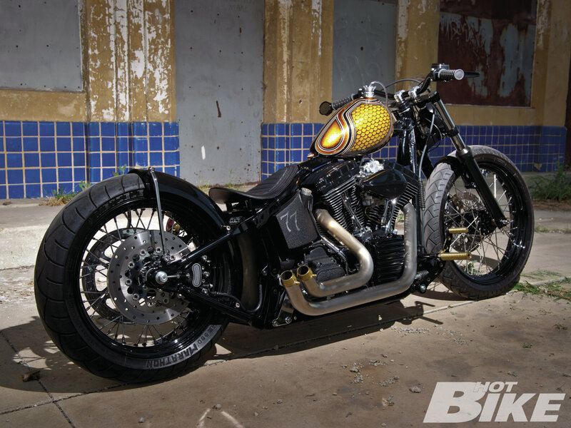 Custom Chopper Motorcycle — Black, Dramatic, Afternoon, Photograph, Fuel Tank