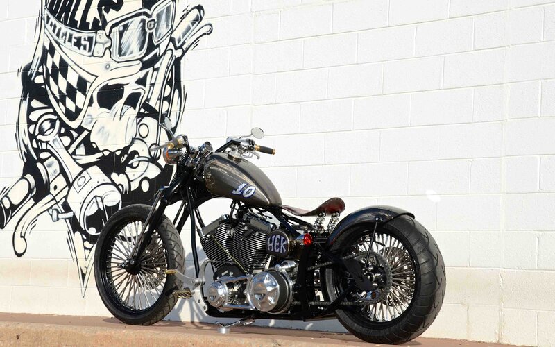 Custom Chopper Motorcycle — Black, Dramatic, Afternoon, Photograph, Mural