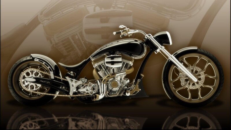 Custom Chopper Motorcycle — Black, Dramatic, Digital Art