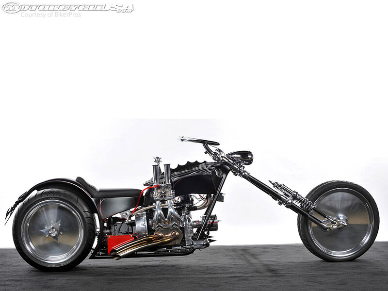 Custom Chopper Motorcycle — Black, Dramatic, Photograph, Engine, Wheels