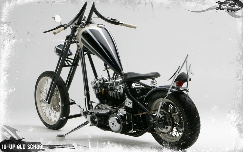 Custom Chopper Motorcycle — Black, Dramatic, Photograph, Fuel Tank, Engine