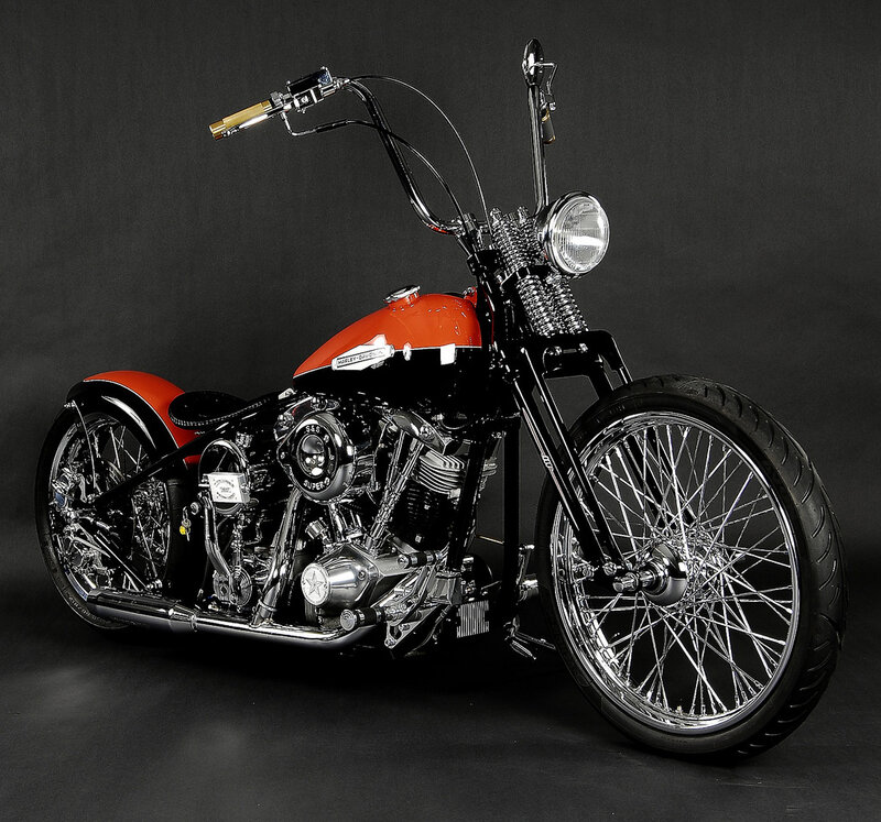 Custom Chopper Motorcycle — Black, Dramatic, Photograph, Fuel Tank