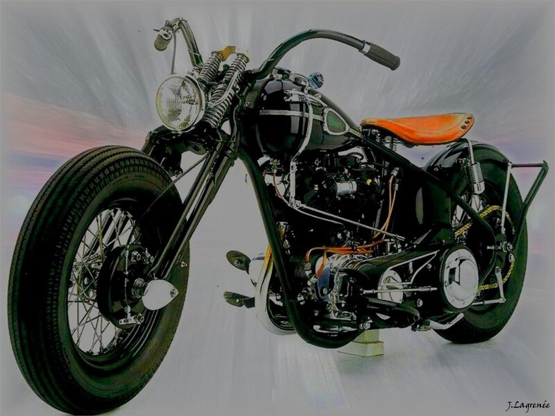 Custom Chopper Motorcycle — Black, Dramatic, Photograph, Seat