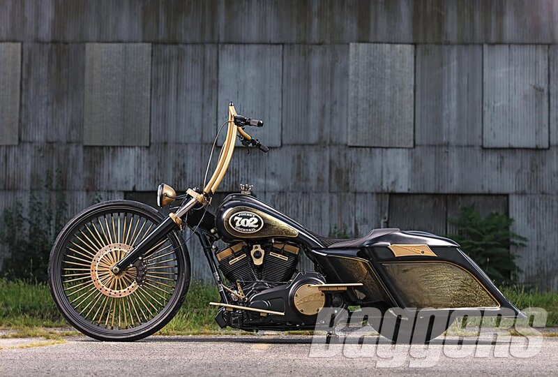 Custom Chopper Motorcycle — Black, Dramatic, Photograph, Wall, Grass
