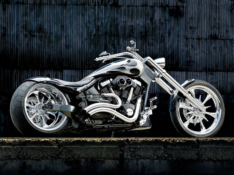 Custom Chopper Motorcycle — Black, Dramatic, Photograph, Wall