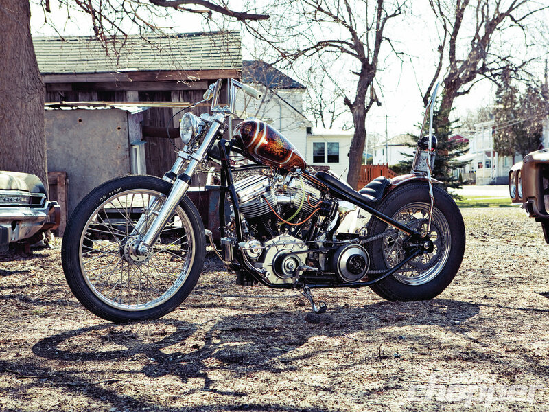 Custom Chopper Motorcycle — Black, Dramatic, Spring