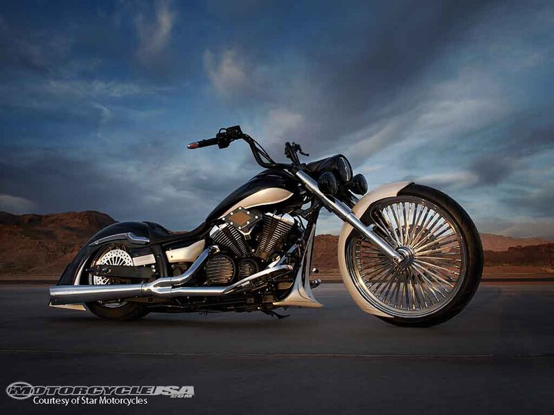 Custom Chopper Motorcycle — Black, Dramatic, Sunset, Photograph, Desert, Mountains