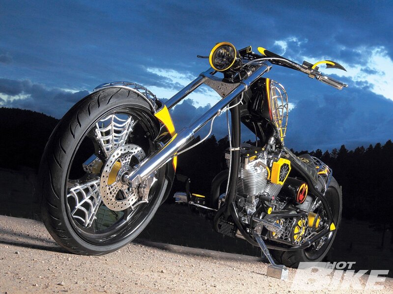 Custom Chopper Motorcycle — Black, Dramatic, Sunset, Photograph