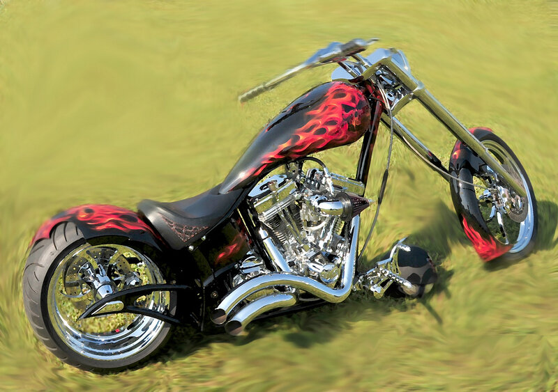 Custom Chopper Motorcycle — Black, Dynamic