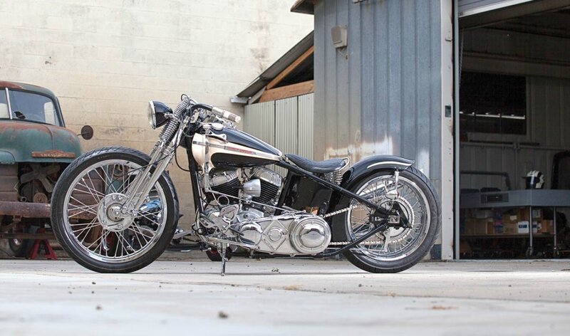 Custom Chopper Motorcycle — Black, Industrial, Afternoon, Photograph