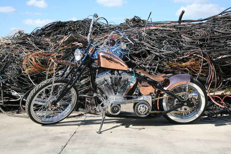 Custom Chopper Motorcycle — Black, Industrial, Afternoon