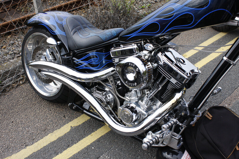 Custom Chopper Motorcycle — Black, Mechanical, Photograph