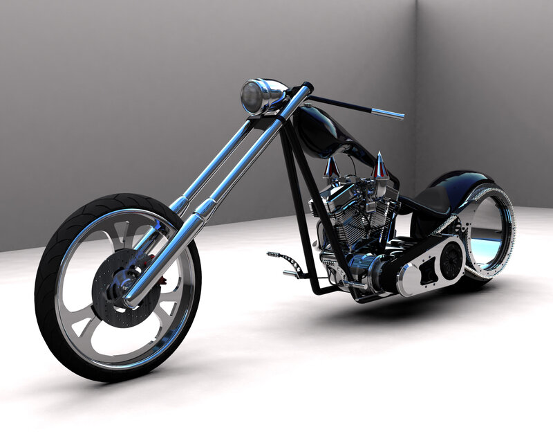 Custom Chopper Motorcycle — Black, Neutral, 3d Render, Engine, Headlight