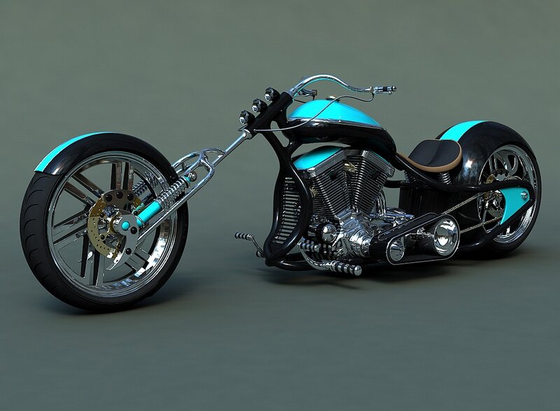 Custom Chopper Motorcycle — Black, Neutral, 3d Render, Engine