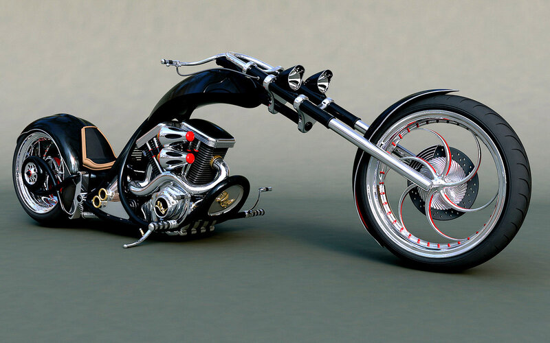 Custom Chopper Motorcycle — Black, Neutral, 3d Render
