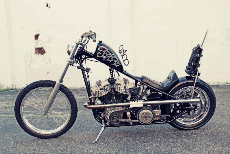 Custom Chopper Motorcycle — Black, Neutral, Afternoon, Photograph