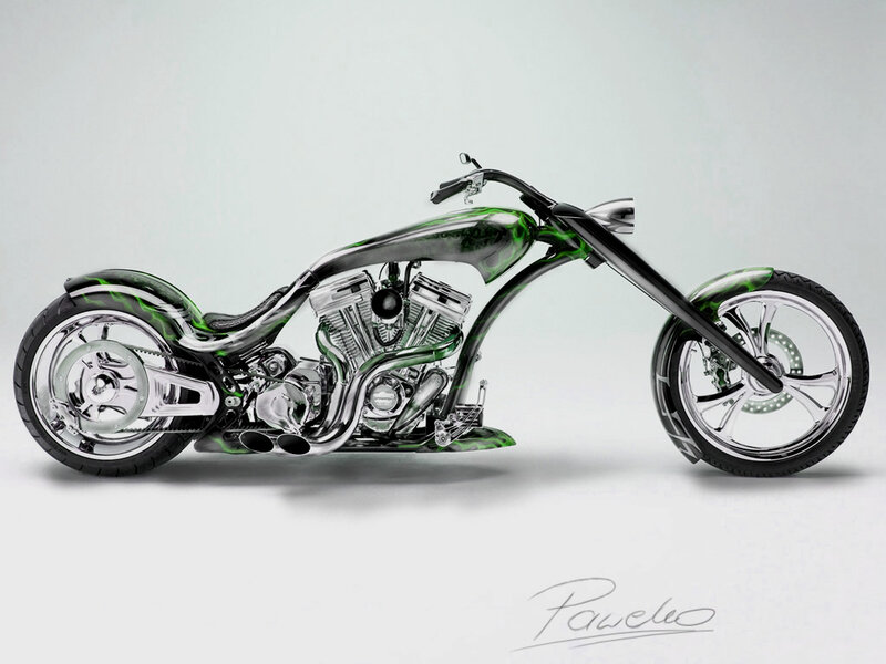 Custom Chopper Motorcycle — Black, Neutral, Digital Art