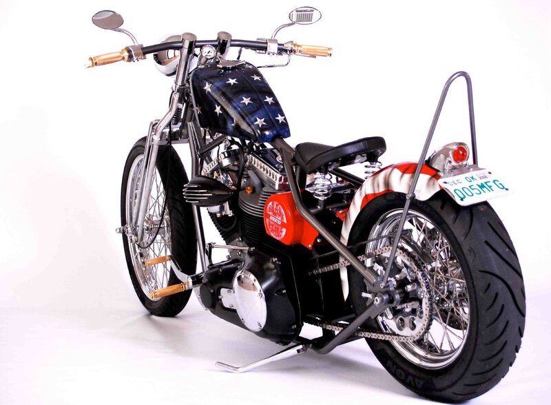 Custom Chopper Motorcycle — Black, Neutral, Photograph, Flag Design