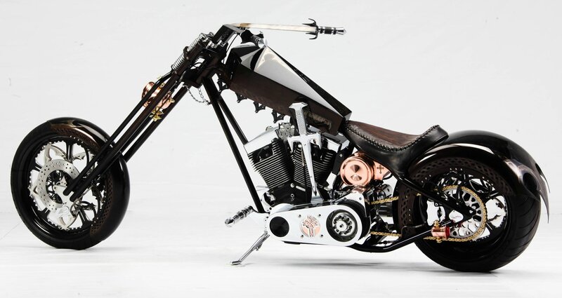 Custom Chopper Motorcycle — Black, Neutral, Photograph, Saddle