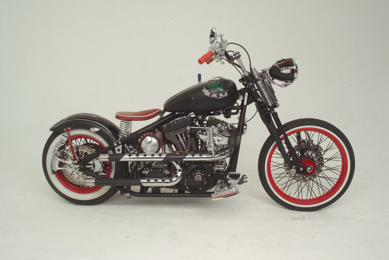 Custom Chopper Motorcycle — Black, Neutral, Photograph, Seat, Engine, Wheels
