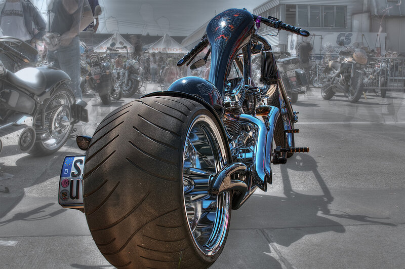 Custom Chopper Motorcycle — Black, Outdoor, Afternoon