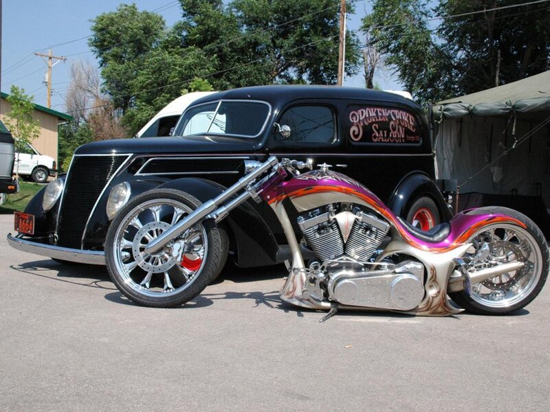 Custom Chopper Motorcycle — Black, Outdoor