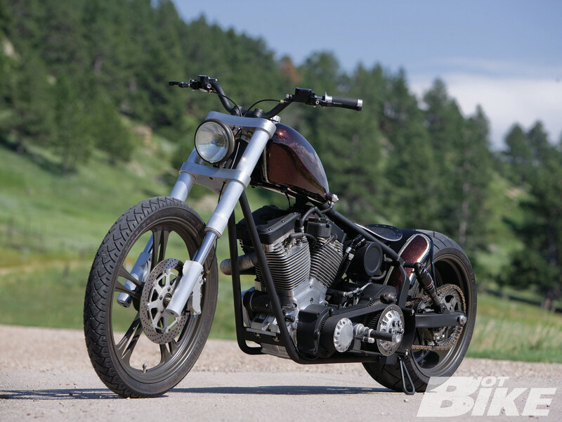 Custom Chopper Motorcycle — Black, Serene, Afternoon, Photograph, Trees
