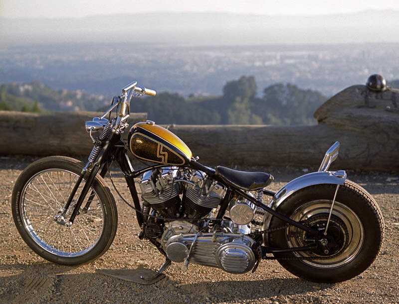 Custom Chopper Motorcycle — Black, Serene, Afternoon