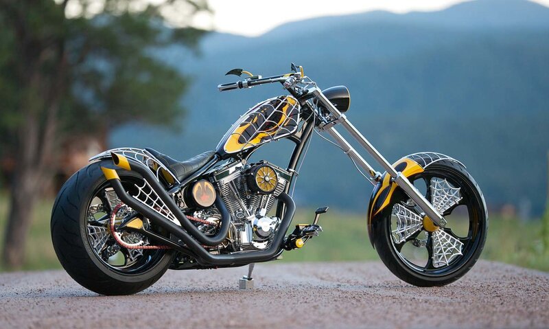 Custom Chopper Motorcycle — Black, Serene, Sunset, Photograph