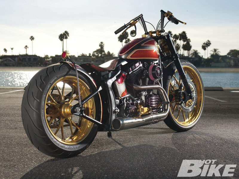 Custom Chopper Motorcycle — Black, Serene, Sunset