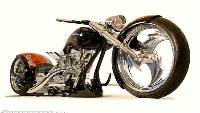 Custom Chopper Motorcycle — Black, Showcase, Photograph, Engine