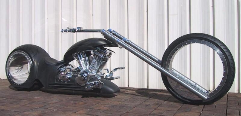 Custom Chopper Motorcycle — Black, Static, Afternoon, Photograph, Engine