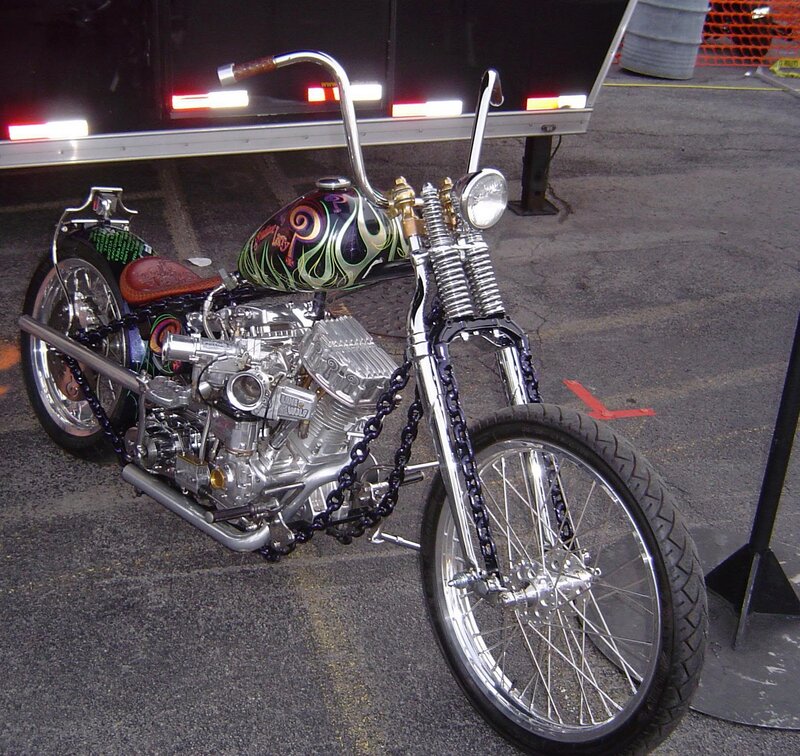 Custom Chopper Motorcycle — Black, Static, Night