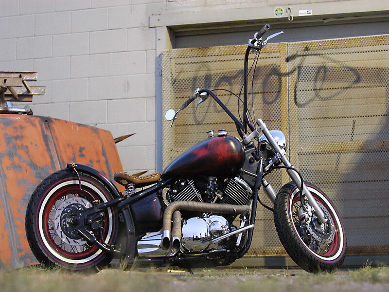 Custom Chopper Motorcycle — Black, Urban, Afternoon, Photograph