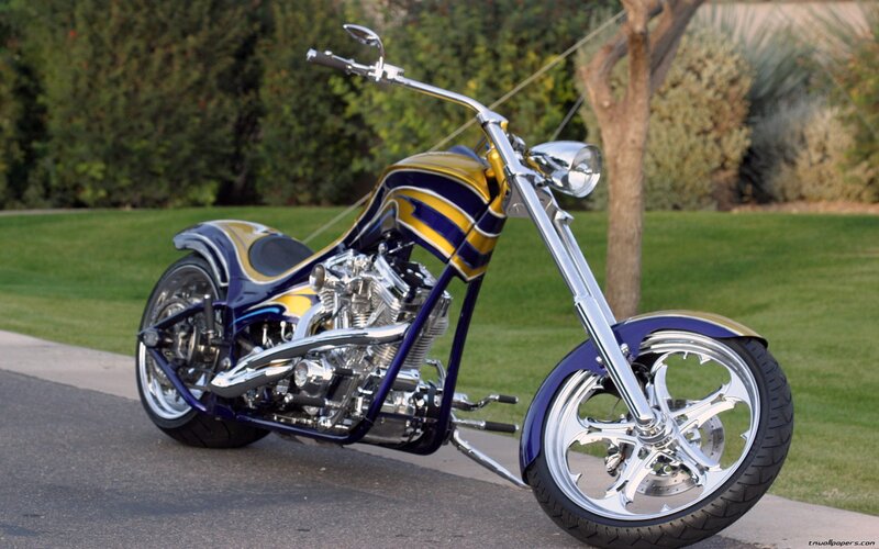 Custom Chopper Motorcycle — Blue, Calm, Afternoon, Photograph
