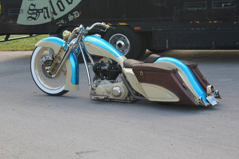 Custom Chopper Motorcycle — Blue, Calm, Afternoon