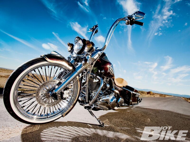 Custom Chopper Motorcycle — Blue, Dramatic, Afternoon, Photograph