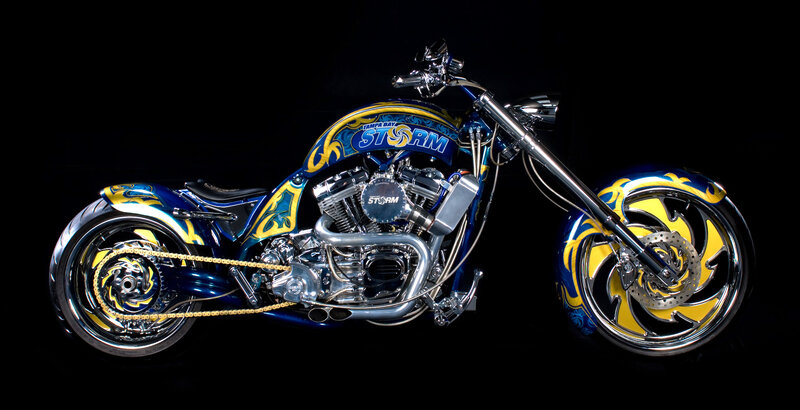 Custom Chopper Motorcycle — Blue, Dramatic